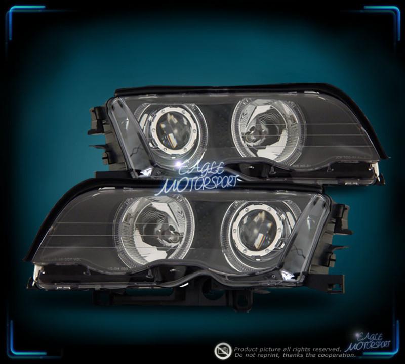 1999-2001 bmw e46 3 series 4 door sedan dual halo projector black headlights