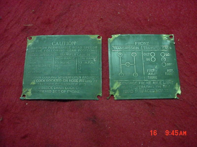 Willys jeep mb gpw cj2a...two brass data plates