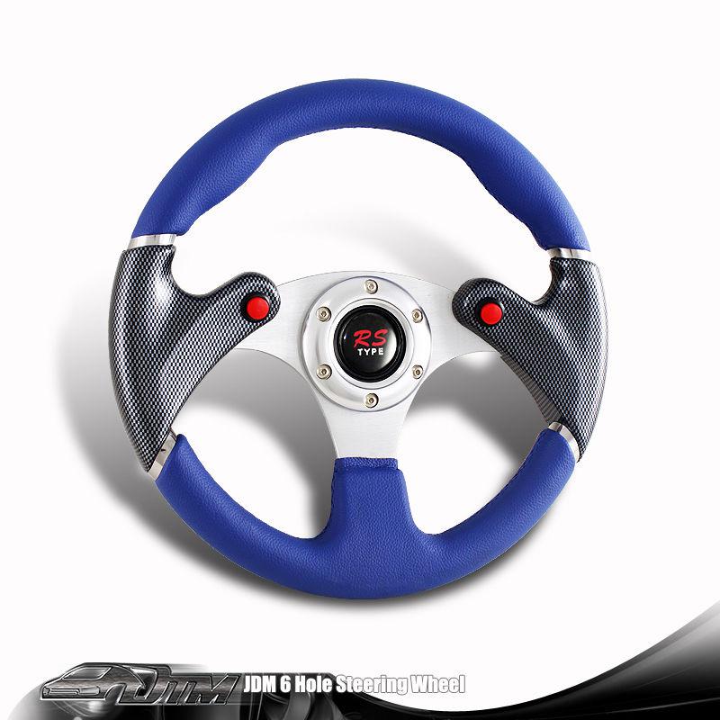 Universal 6 hole/lug jdm 320mm blue pvc leather racing steering wheel nos button