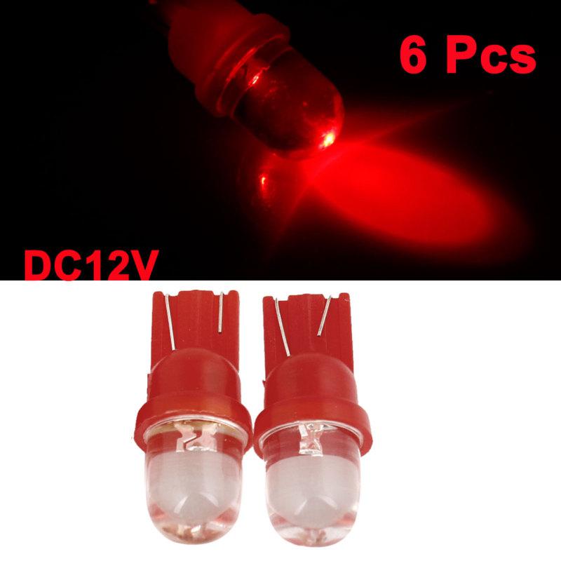 6 pcs 12vdc t10 red led car auto dashboard dash lights lamp bulbs