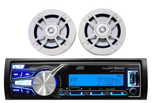 Marine bluetooth usb aux ipod jvc pandora receiver &amp; 6.5&#034; white 100w  speakers