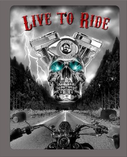 &#034;live to ride&#034; skull and motorcycle metal sign- 9&#034;x12&#034; - free shipping