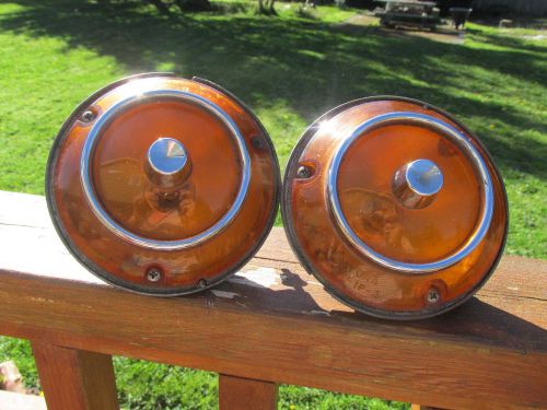 Pair of amc amx javelin hornet front turn lenses w/chrome trim &amp; housing