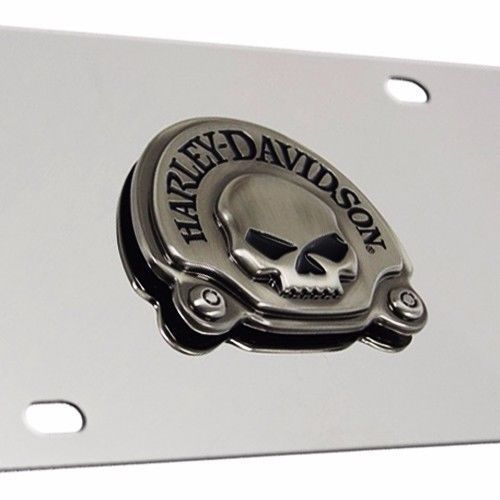 Harley-davidson 3d skull black nickel emblem license plate - officially licensed
