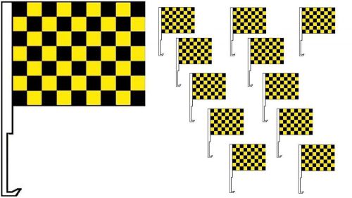 Car dealer supplies 12 car window clip on flags black &amp; yellow race checkered