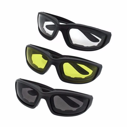 New 3 pair motorcycle riding glasses smoke clear yellow by private label