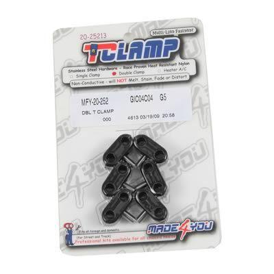 Mfy hose mounting clamps t-style nylon black dual .250" diameter holes set of 6