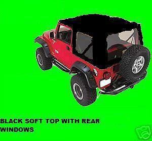 1997--2006 jeep wrangler black soft top with hardware + frame clear windows