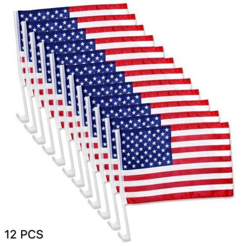 12pcs u.s.american car window plastic clip flag 18&#034;x12”