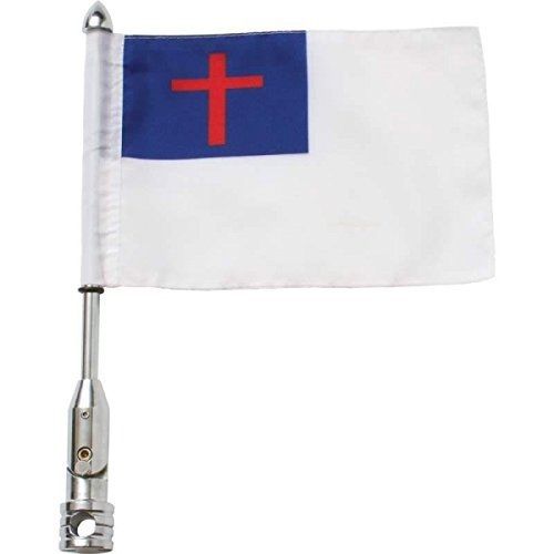 Diamond plate 3pc motorcycle flagpole mount with cross and usa flag- cross/usa