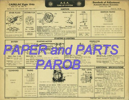 1946 cadillac series 61 62 60s 75 aea tune up and adjustment chart