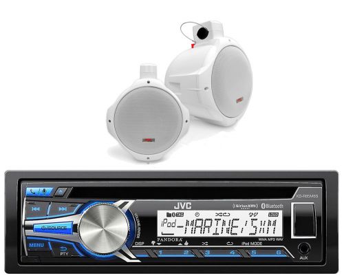 2 white wakeboard marine 6.5&#034; 200w speakers,jvc bluetooth usb cd marine receiver