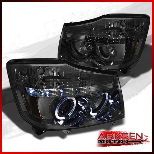 Smoked 04-13 titan 04-07 armada dual halo projector led headlights lamp pair