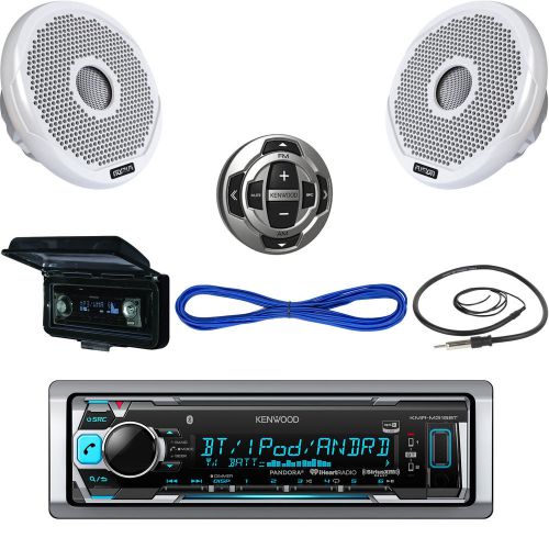 Kmr-m315bt usb bluetooth boat radio,remote,cover,4&#034; marine speakers/wire,antenna