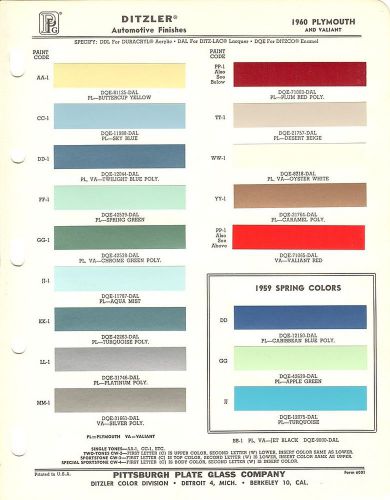 1960 plymouth fury belvedere savoy valiant suburban auto line paint chips (ppg)