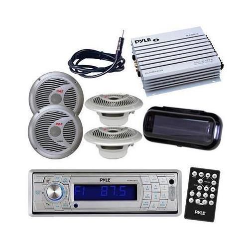 Marine boat am/fm cd mp3 usb receiver/ bluetooth &amp; cove 400w amp 4 speakers pkg