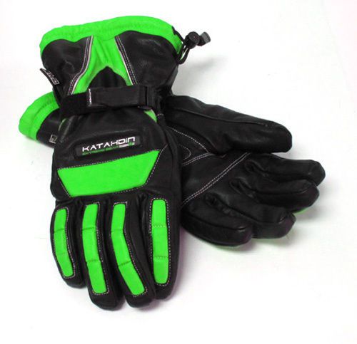 Katahdin vertex black green leather insulated waterproof snowmobile riding glove