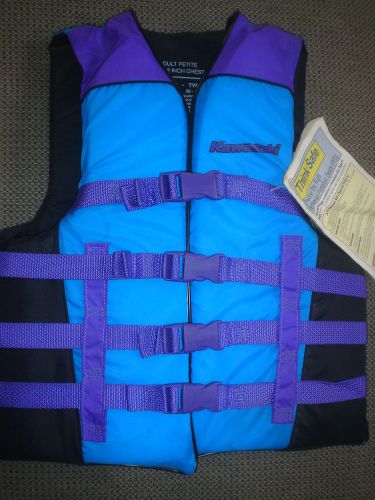 Kawasaki life vest pfd ski vest adult 28-32&#034; chest aqua purple &amp; black new oem