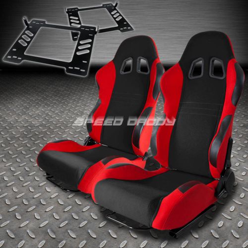 Pair type-7 reclining black red woven racing seat+bracket for 07-14 wrangler 4dr