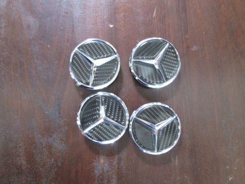 Mercedes benz set of 4 black carbon fiber center wheel hub caps 75mm emblem