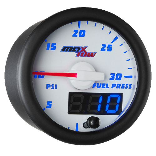 52mm white &amp; blue maxtow double vision 30 psi fuel pressure gauge - mt-wbdv11_30