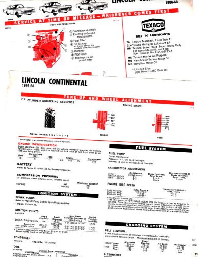 1966 1967 1968 lincoln continental 66 67 68 lubrication lube tune-up charts 3