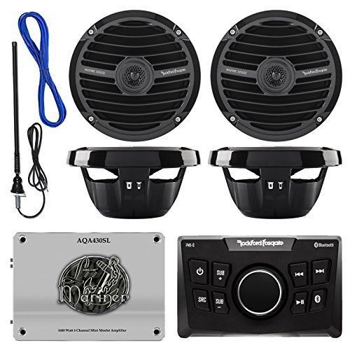 Rockford pmx-0 am/fm stereo, 4x 6.5&#034; black speaker, 1800w amplifier, antenna