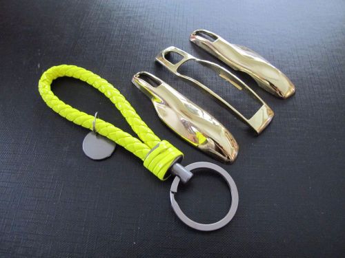 Ly pu key chain + 3pcs c gold remote fob cover key case trim for porsche macan