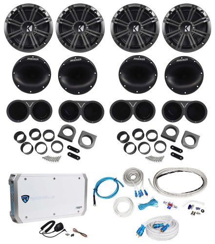 (2) pairs kicker 6.5&#034; wakeboard component speakers+4 channel amplifier+amp kit