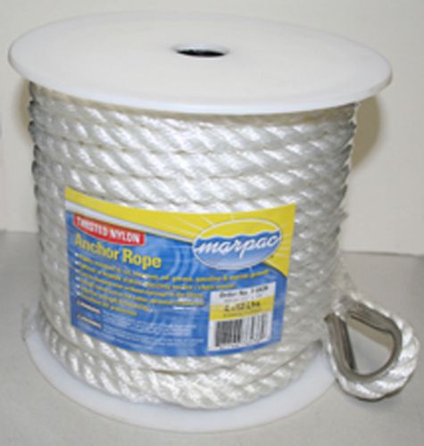 1/2&#034; x 100&#039; white nylon twist anchor line