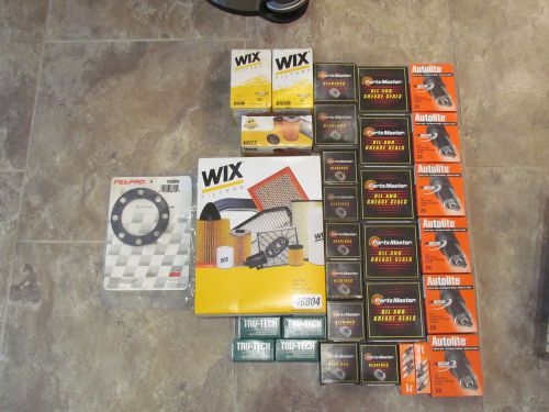 Huge lot wix fel-pro parts master autolite tru-tech filter spark plug seals bear