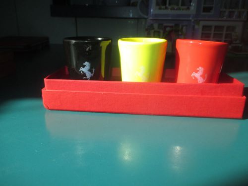 Ferrari store shot glasses 3 red, black and yellow, new in box 360, 430, 458