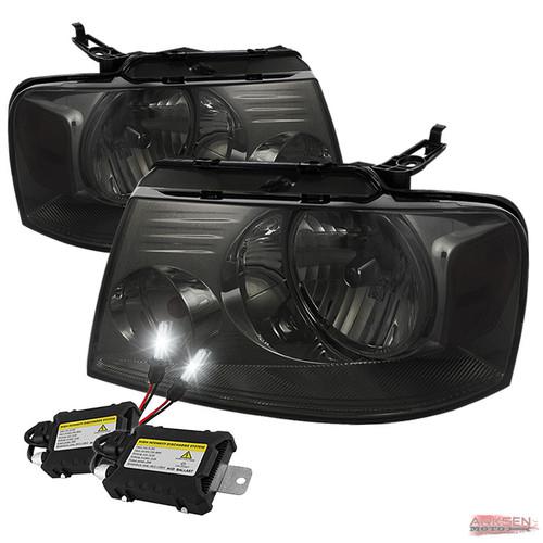 Slim ballast xenon 8k hid+smoke 04-08 ford f150 headlights+corner lamp pair set