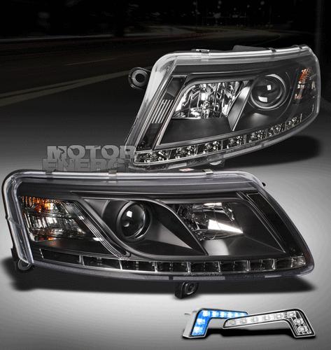 05-08 audi a6 led projector head lights black w/blue drl daytime running 06 07