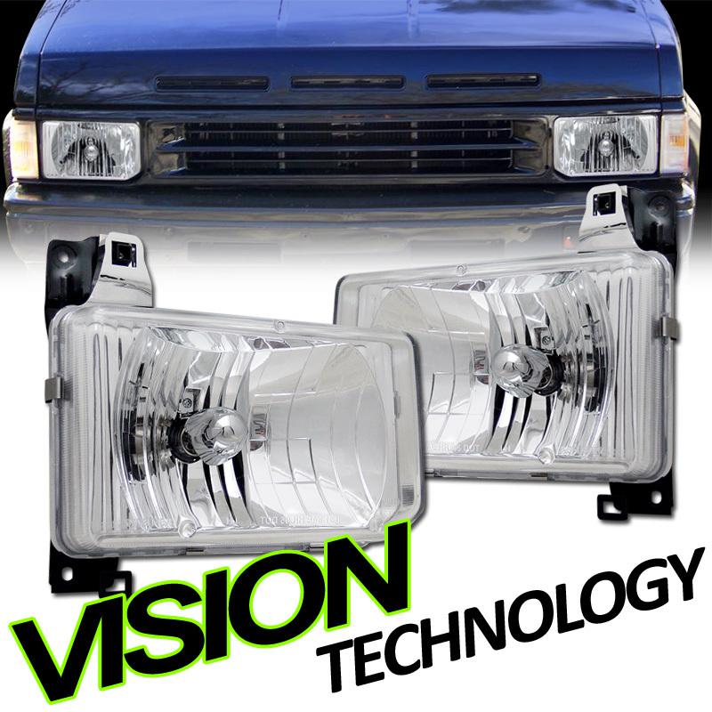 Chrome crystal head lights lamps pair 88-89 nissan hardbody d21 pickup composite