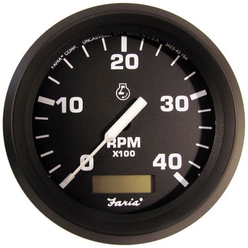 Faria euro black 4&#034; tachometer w hourmeter (4000 rpm) (diesel)(mech. takeoff &amp; v