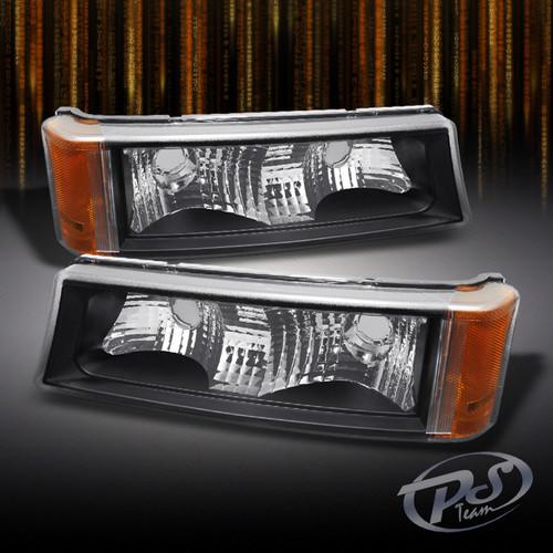 03-05 avalanche 03-06 silverado pickup amber crystal black bumper signal lights