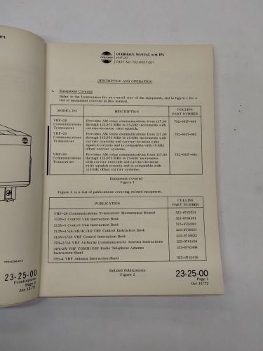 Collins vhf-20 communications transceiver overhaul manual/ illustrated parts