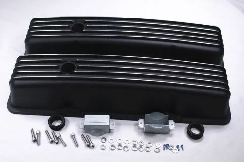 Sbc 58-86 black finned tall valve covers gasket &amp;12&#034; air cleaner &amp; breather pcv