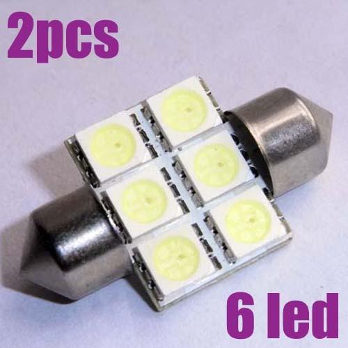 2x white 6 smd led festoon dome car light lamp for 3021