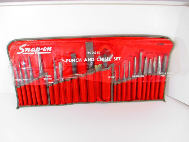 Snap on 26 pc punch & chisel set w/ cape & diamond pt chisels missing 4 pieces