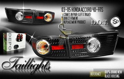 Depo pair euro black altezza outer & inner tail lights w/ led 03-05 honda accord