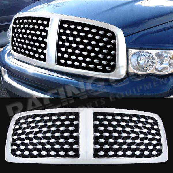 02-05 dodge ram 1500 1pc front chrome grille upper grill black sport 03 04