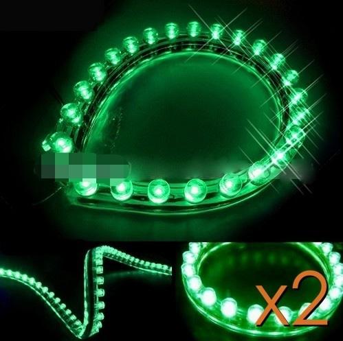 2pcs 24cm waterproof led flexible neon strip light for car/truck(green)