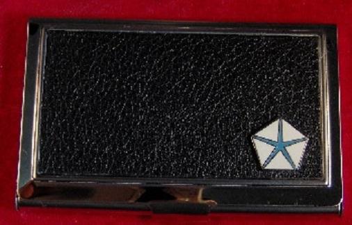 Chrysler plymouth pentastar - stainless steel & leather business card case