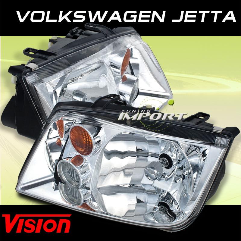 Volkswagen 03-05 jetta w/fog lamp pair lh+rh headlights amber chrome clear lense