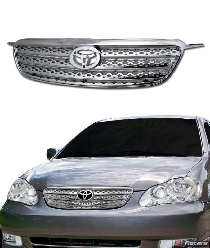 Chrome front hood bumper grill grille replacement new 2003-2004 toyota corolla