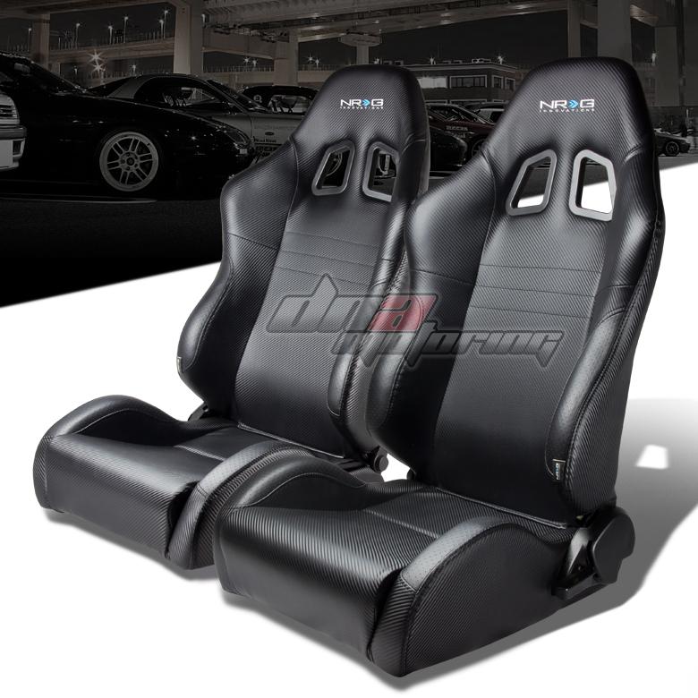 X2 nrg pvc leather carbon fiber look fully reclinable racing seat/seats+sliders