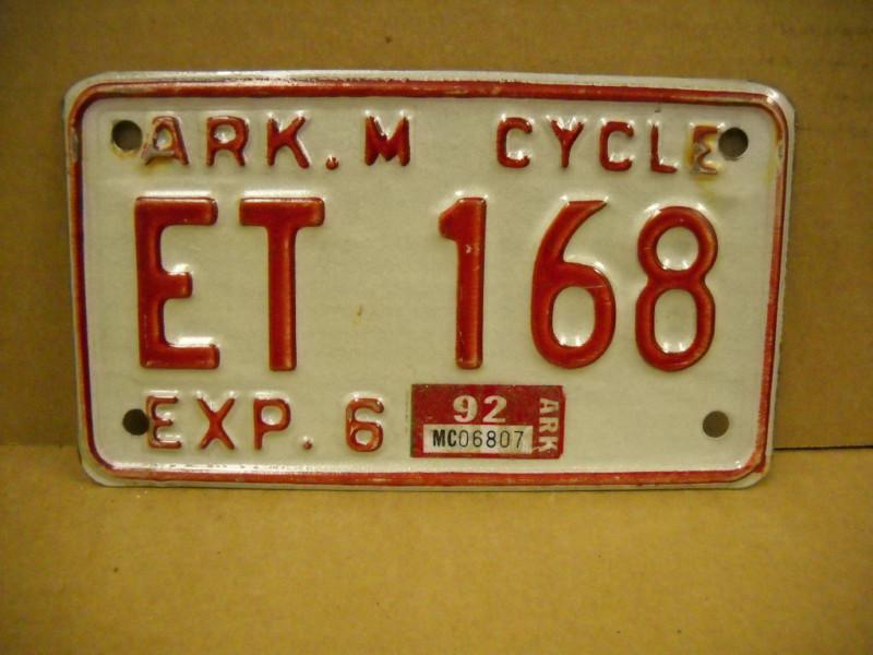 Arkansas  motorcycle license plate 1992 harley honda kawasaki suzuki yamaha bsa