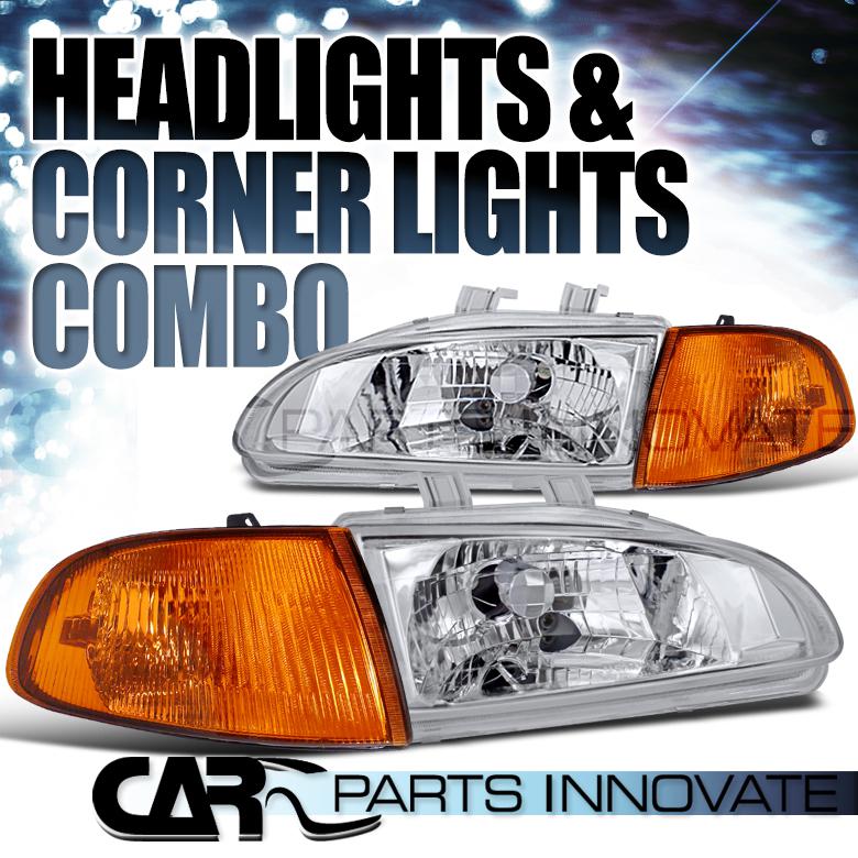 92-95 honda civic 2/3dr crystal chrome headlights+amber corner lamps